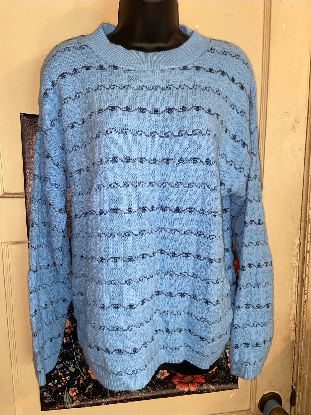 VTG NAVY & SKY BLUE SWEATER Baby Light Blue BASIC EDITIONS